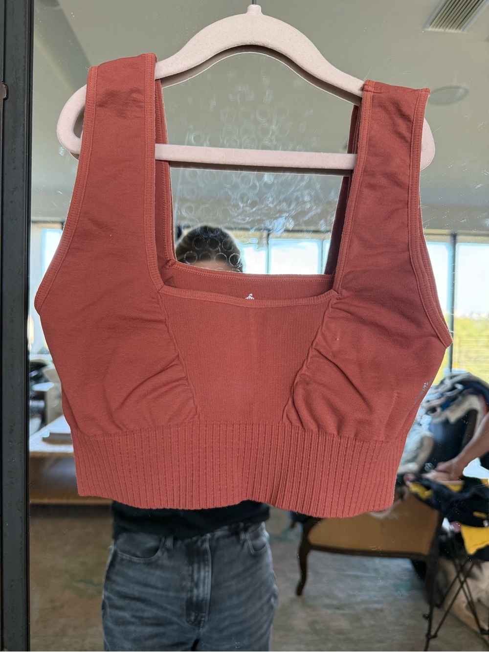 FP Movement by Free People Rust Ribbed Scoop-Front Bodysuit
